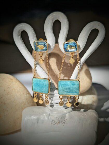 Blue Topaz And Amazonite Stone Earring
