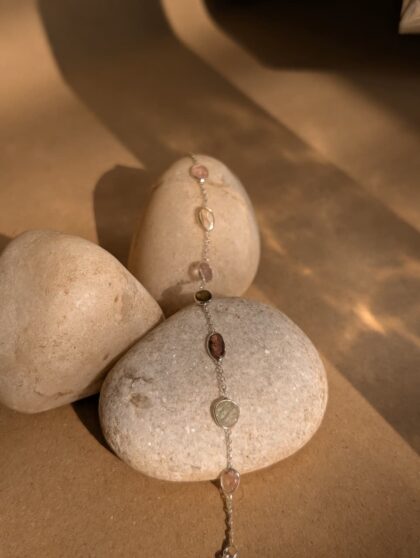 Multi tourmaline bracelet with natural colorful gemstones on a delicate silver chain