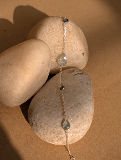 Blue Topaz aqua bracelet with minimalist silver chain and elegant gemstone design for women